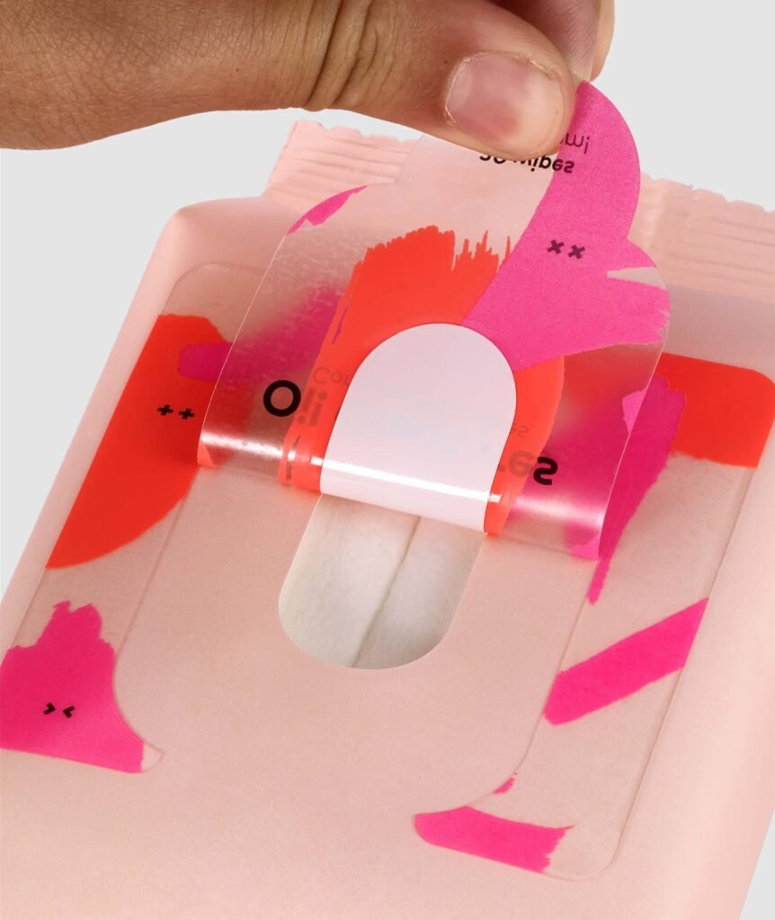 Detalle del sistema de apertura con plástico reciclado en el packaging de Avery Dennison